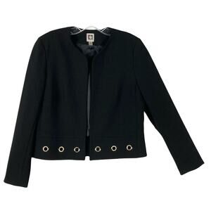 NWOT ANNE KLEIN Blazer S Black Gold Rings Open Front Long Sleeve Lined Polyester